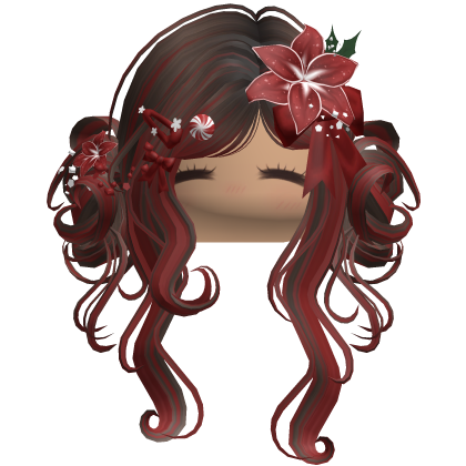 ♡ Christmas Flowery Twin Buns (Brown & Red)