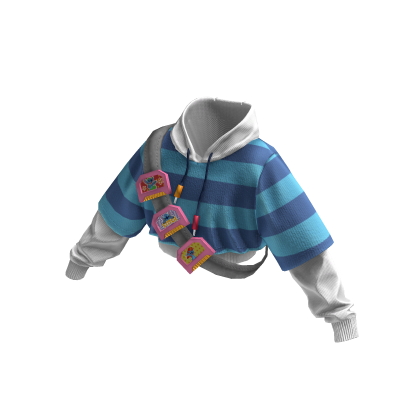 Blue Striped Stitch Hoodie Crop Top thumbnail