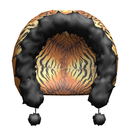 Tiger Fur Hood w/ Pom Poms