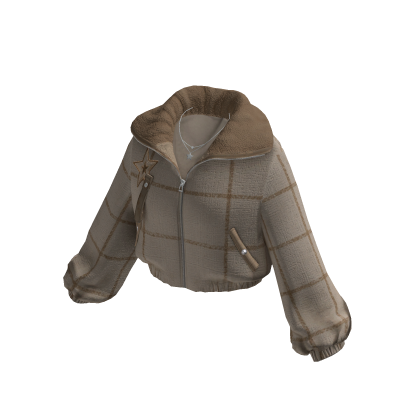 Cropped Puffer Jacket w/ Fur Collar (Brown)