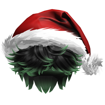 Messy Fluffy black and Green Hair a Santa Hat Y2k