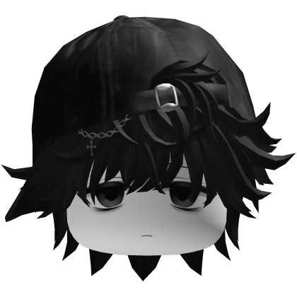Black Messy Hair w Tired Goth Face And Cap Roblox item