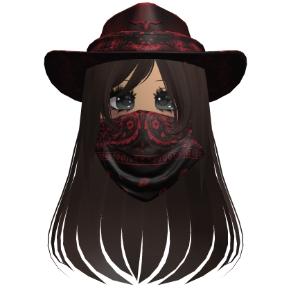 Red Cowgirl Hat with Mask + Neck Scarf