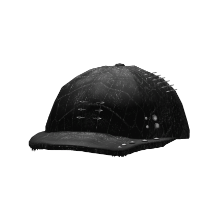 Black Distressed Croc Leather Pierced Cap 