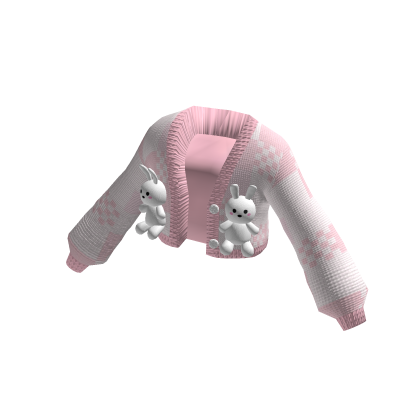 🐰 Cute Oversized Cropped Bunny Cardigan - Pink