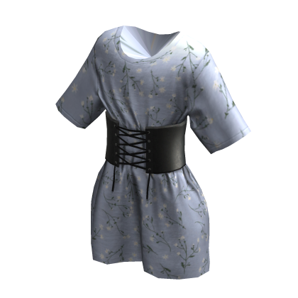 Corset Tied T-Shirt - Blue Floral thumbnail