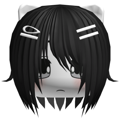 Black Emo Hiar with piercings and cat ears & face Roblox item