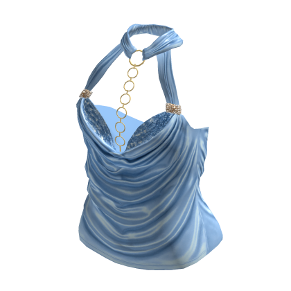 IT GIRL Silk Halter Top w/ Gold Chain (Blue)