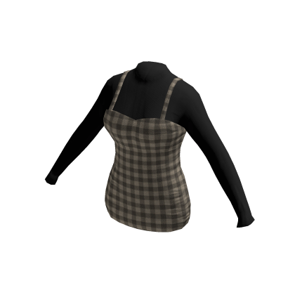 Beige Checkered Dress w/ Long Sleeve