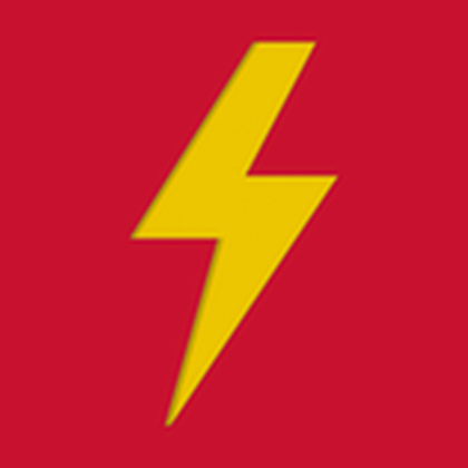 Store icon: a yellow lightning bolt on a plain red background