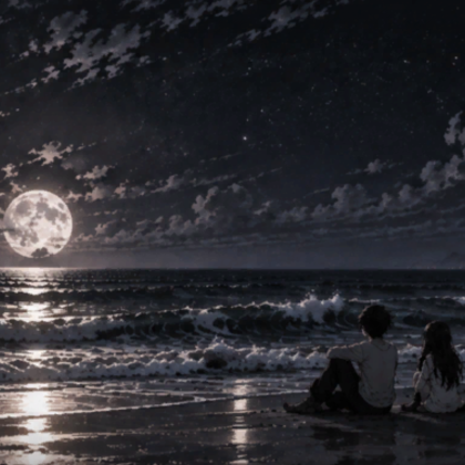 Boy Girl Cute Ocean Night Emo Anime Background