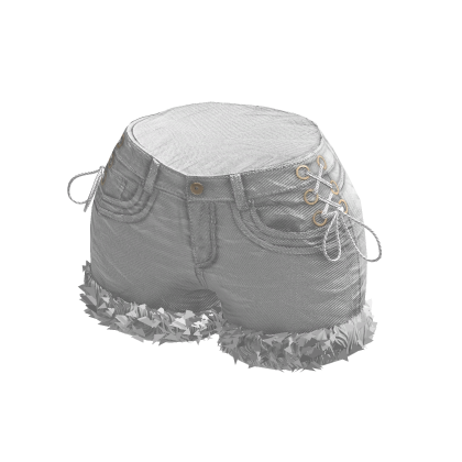 White Y2K Fur Trim Denim Shorts