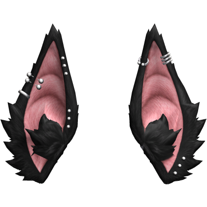 Vkei Emo Black Bat Fur Ears W/ Silver Piercings