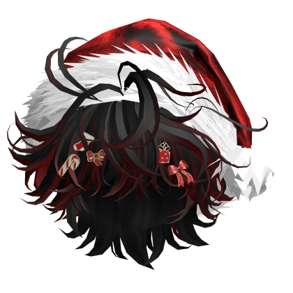 Messy Hair w/Christmas Santa Hat (Black&Red)