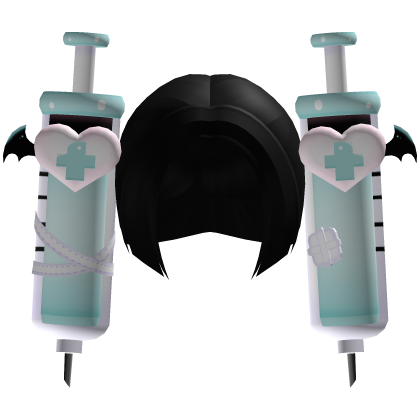 ✚ : black and mint nurse syringe hair Roblox item
