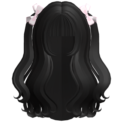 black lovely kawaii long hair w pigtails Roblox item