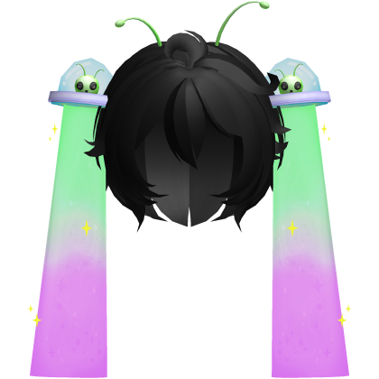 👽 Cute Silly Alien UFO Pigtails Hair in Black