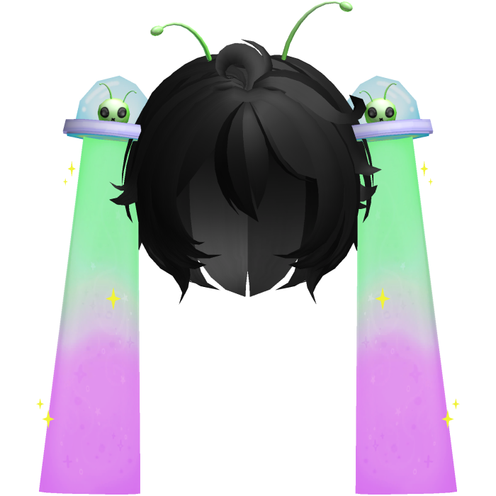 👽 Cute Silly Alien UFO Pigtails Hair in Black