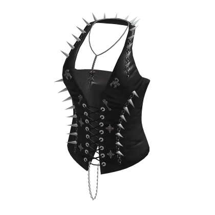 Spiked Lace Up Halter Corset (Black)