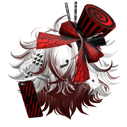 Messy Emo Magician Boy Hair (White&Red) Roblox item