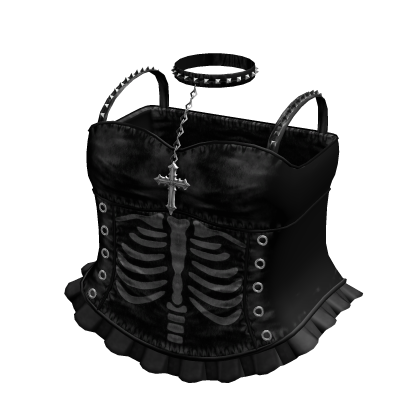 Emo Gothic Ribcage Dress w Choker in Black