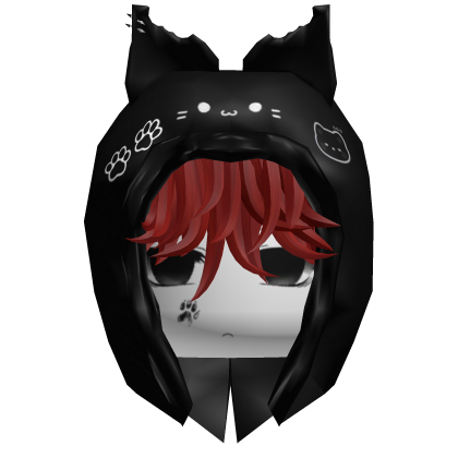 Half-Bitten Cat Hood w/ Red Messy Hair & Face thumbnail