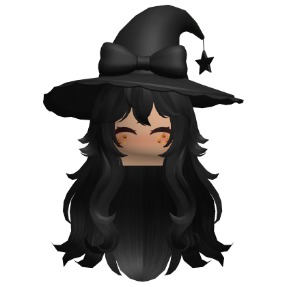 Black Wavy Hair with Halloween Witch Hat Roblox item
