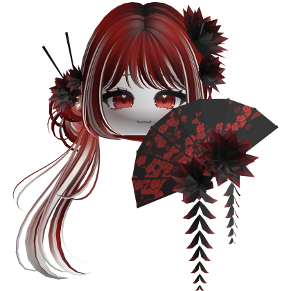 Side Ponytail w/ Cherry Blossoms & Fan