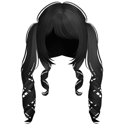 ♡ kawaii long curly pigtails in black Roblox item
