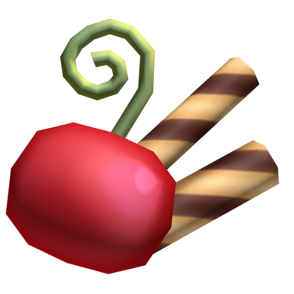 Igari cherry and chocolate sticks on head