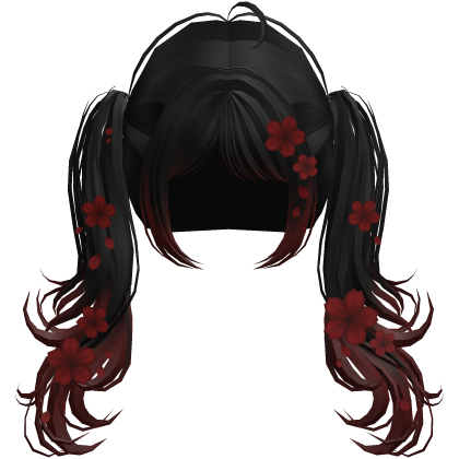 Flowy Wavy Pigtails w/ Sakura Petals (Black&Red) Roblox item