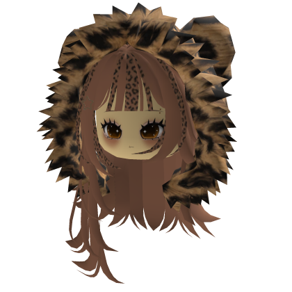 fluffy bear hood cheetah hair w gyary face Roblox item