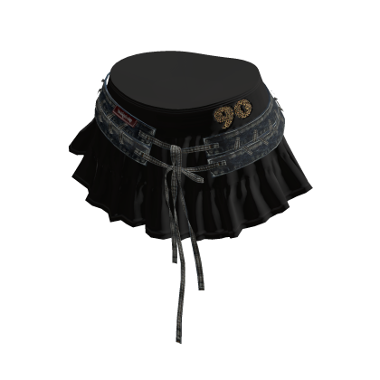 💗Y2K RUFFLED MINI SKIRT WITH BELT_BLACK