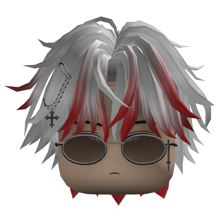 Messy Hair w/ Glasses & Chain (White/Red)