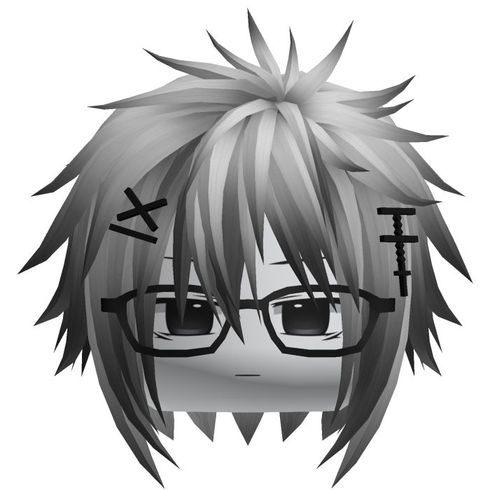 Silver Messy Emo Boy Hair w Glasses & Cross Clips