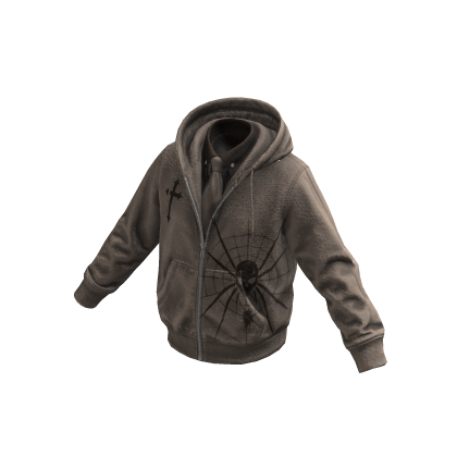 Tan-Brown Spiderweb Skull Hoodie w/ Tie