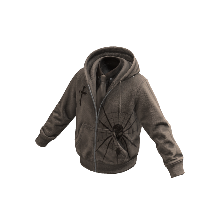 Tan-Brown Spiderweb Skull Hoodie w/ Tie
