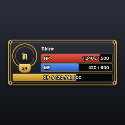 RPG UI Kit Inventory Quest Health Mana HUD Panels