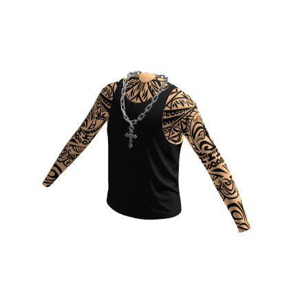 Black Tank Top w/ Silver Cross Chain & Sleeves