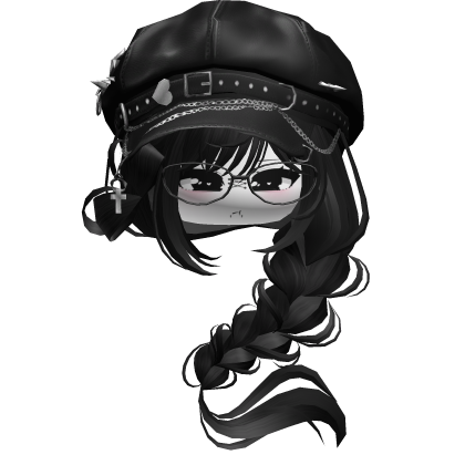 Black Punk Moe Messy Braids w/ Goth Beret&Glasses
