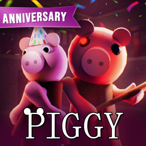 Roblox Piggy anniversary promotional artwork, shown as context for a character associated with horror gameplay