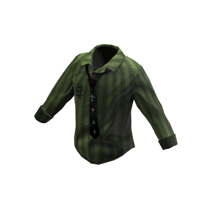Retro Tie Button Shirt - Green Striped
