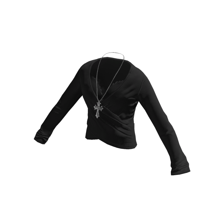 💗 Layered Wrap Top w/ Cross Necklace _ Black