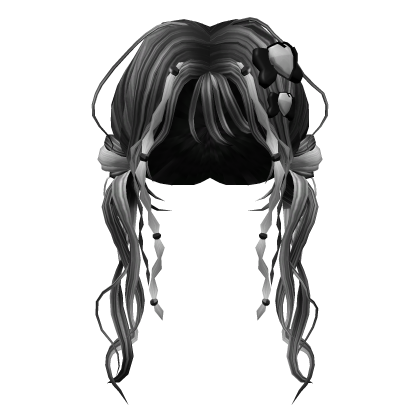 🍀Black Messy Curly Pigtails With Barrette thumbnail