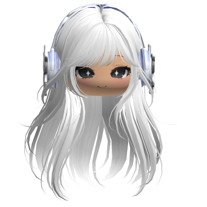 White Straight Hair w/ Cute Face & Headphones Roblox item