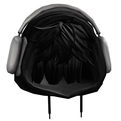 Black Messy Emo Hair w/ Hoodie & Headphones Roblox item