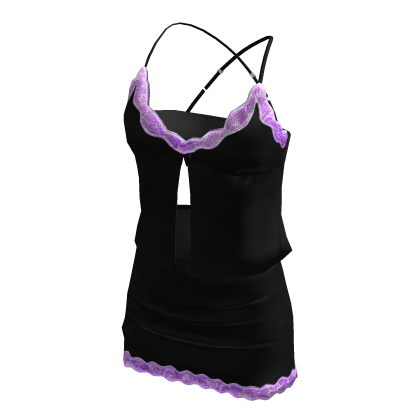 BB Cute Satin Lace Bow Cami Outfit Purple Black