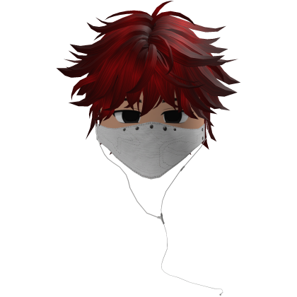 Cute Emo Boy Headphones Mask white Y2K ( red )