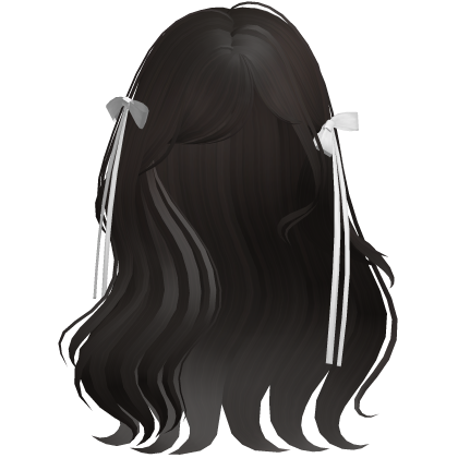 coquette wavy dark brown hair w/ pink ribbons  Roblox item