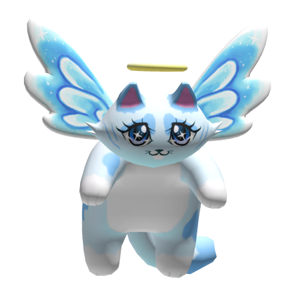 Cute Kawaii Blue Angel Devil Flying Cat Kitten